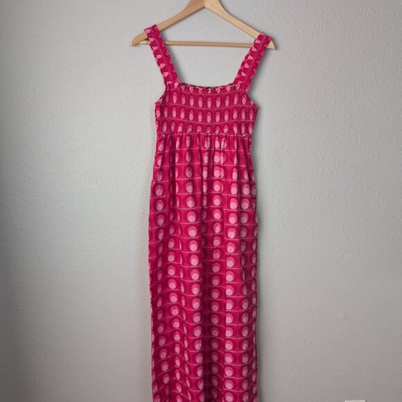 Zara Cotton Printed Midi Dress Smocking Poplin Pink - Picture 3 of 3